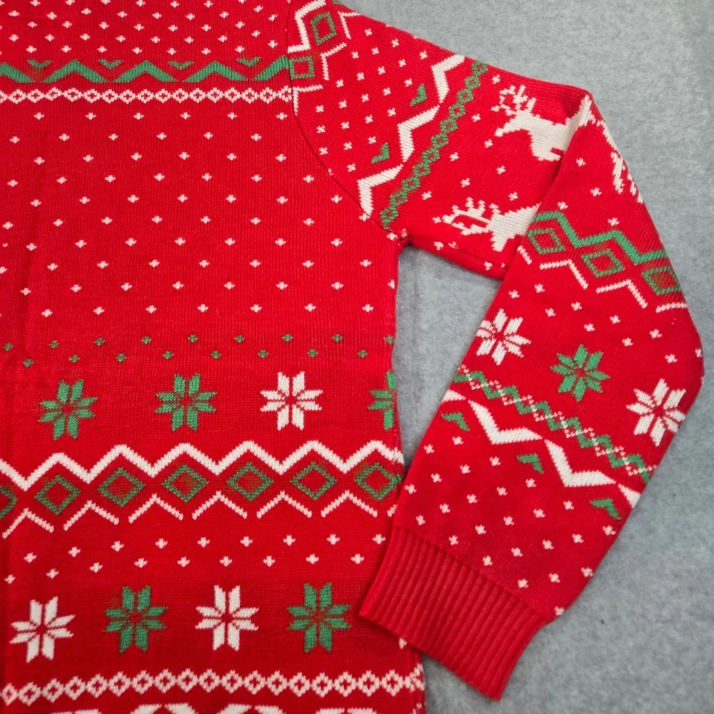 Tipsy Elves Mens Red Reindeer Fair Isle Quarter Zip Christmas Sweater Large NWT